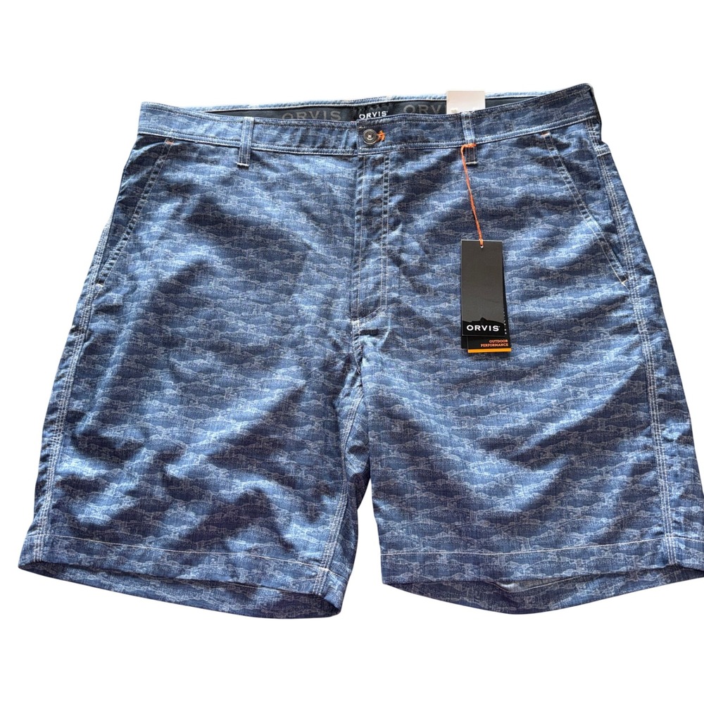 Orvis Outdoor Performance Shorts 42 Blue Heathered‎ Print 3B6B-1942